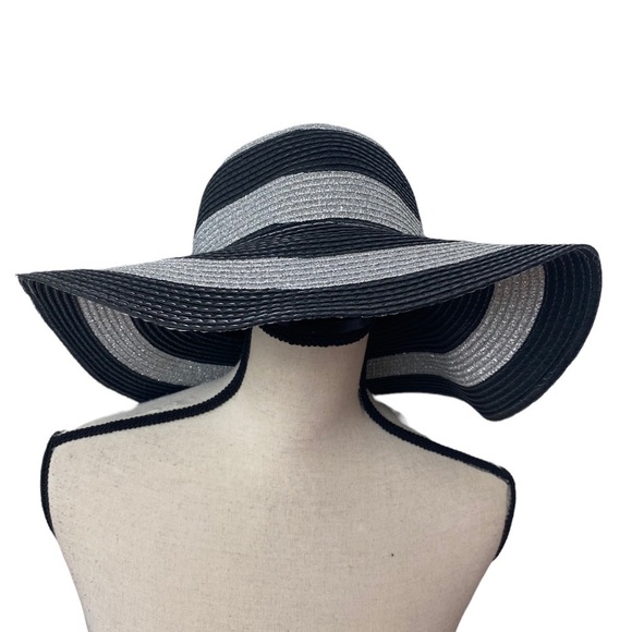 Shimmery Sparkly Gray and Black Wide Brim 100% Paper Hat. Sz OS main image 8